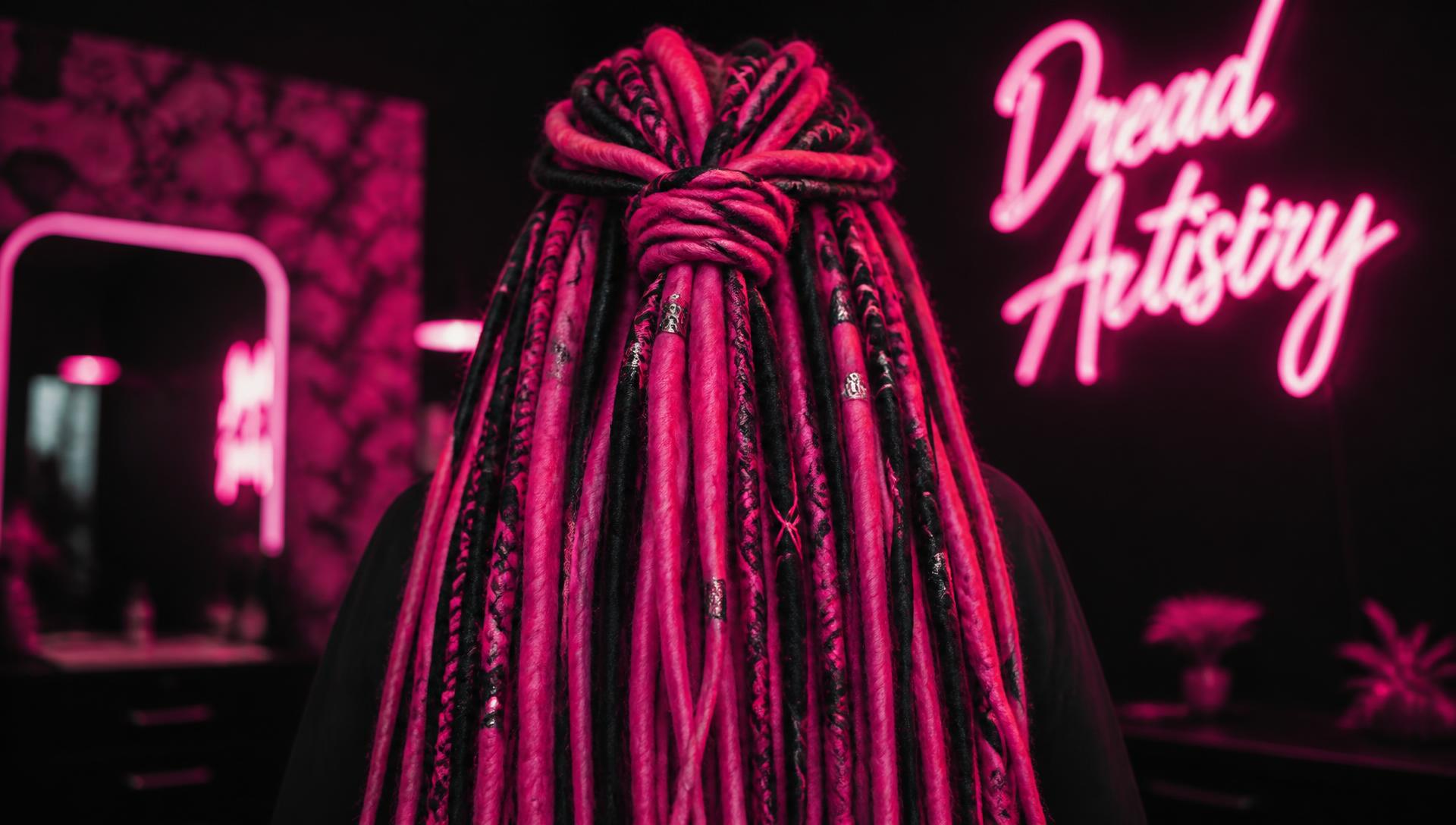 Back view of coloured pink and black dreadlocks