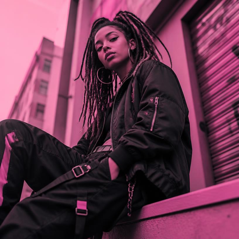 Cool girl with dreads in urban setting